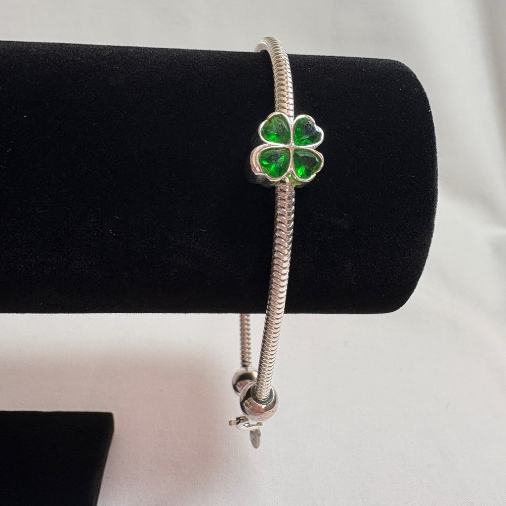 Zable Silver and Green Clover Charm Bracelet